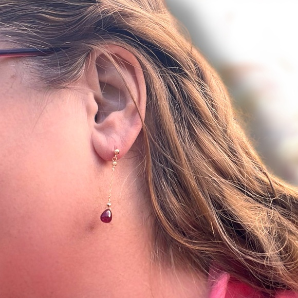 Natural Ruby Earrings Solid 14K Gold , July Birthstone , 40th Anniversary - Picture 8 of 8